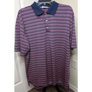 Peter Millar Size XL Crown Polo Blue Pink White Short Sleeve Striped MF18EK25